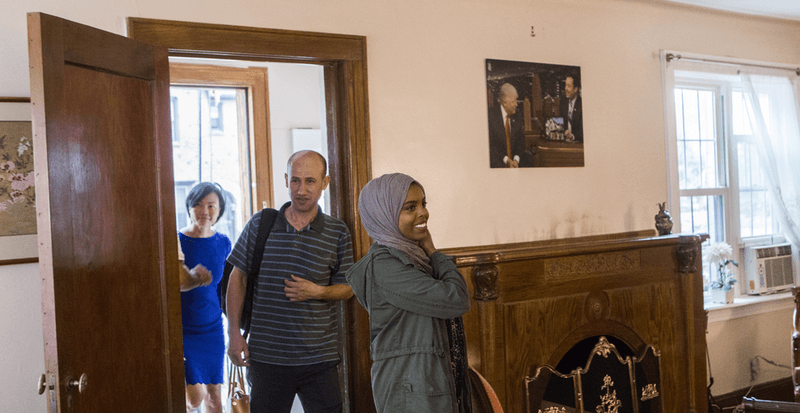 Refugees invited by charity make themselves at home in Trump's childhood abode