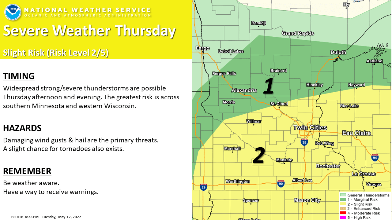 Severe weather risk areas Thursday pm