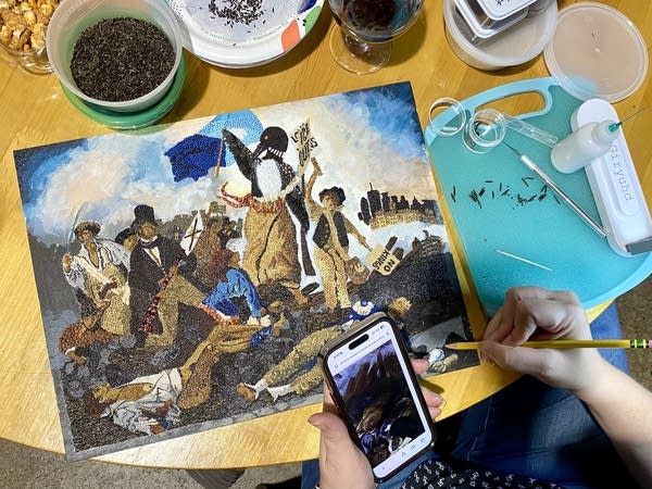 Artist working on crop art
