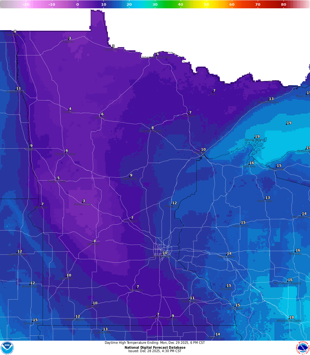 Highs for Monday