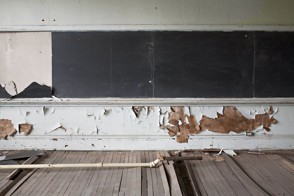 Interior damage of Sandstone School