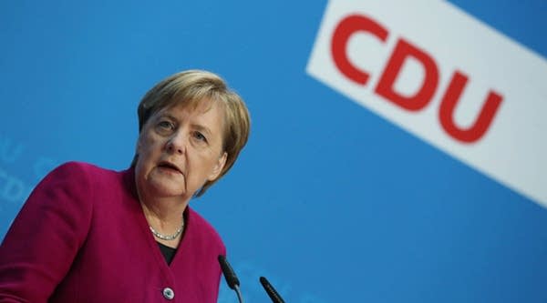 German Chancellor and leader of the German Christian Democrats (CDU) Angela Merkel speaks at a press conference the day after elections in the state of Hesse on Oct.29, 2018 in Berlin, Germany.