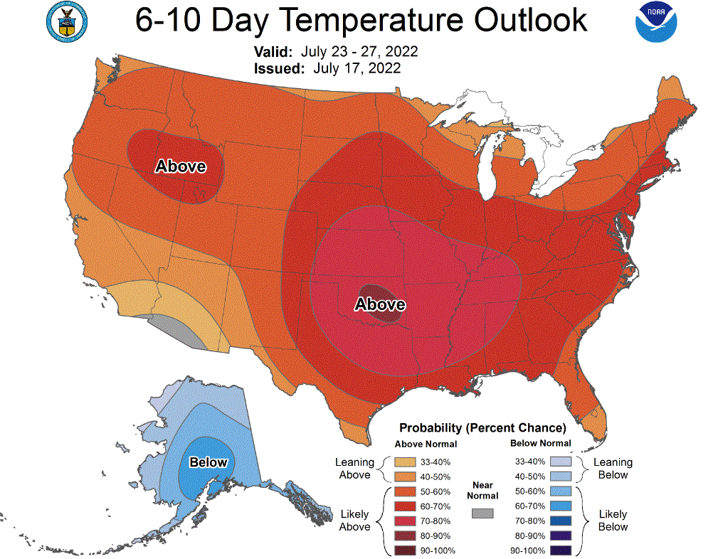 6-10 day temperature outlook for July 23-27