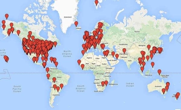 Mark Wheat's Global Shout-out Map, February 2016