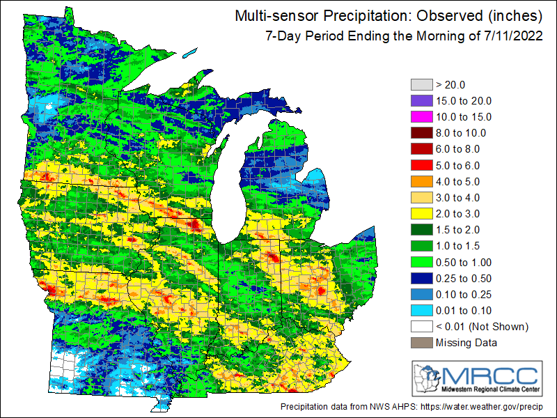 Big weekly variations in rainfall for Minnesota crops