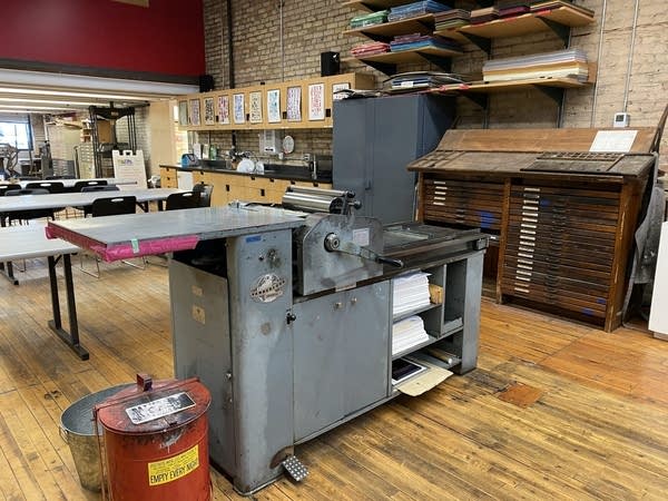 A letterpress in a workshop.