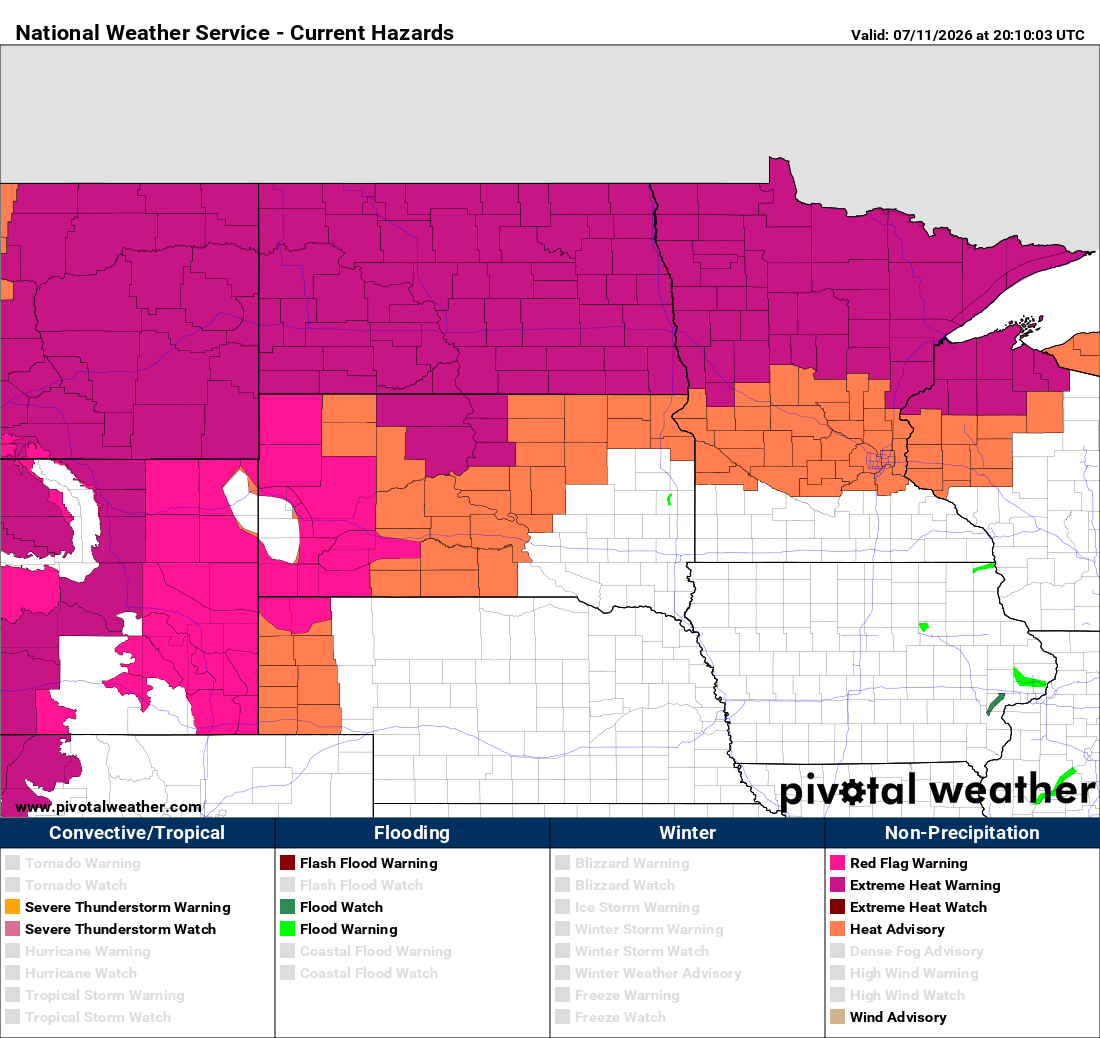 Extreme heat warning and heat advisory