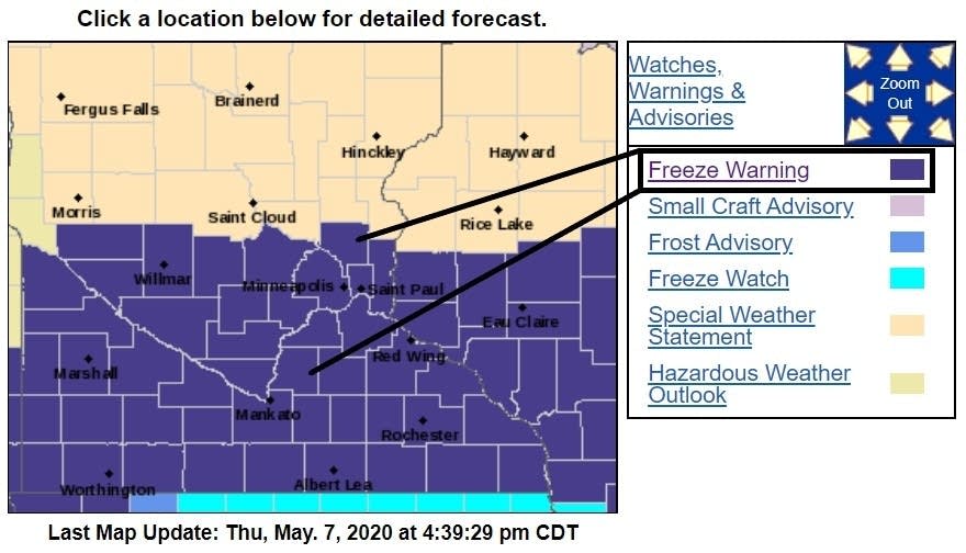 Freeze warnings; cool bias but warmer next week MPR News