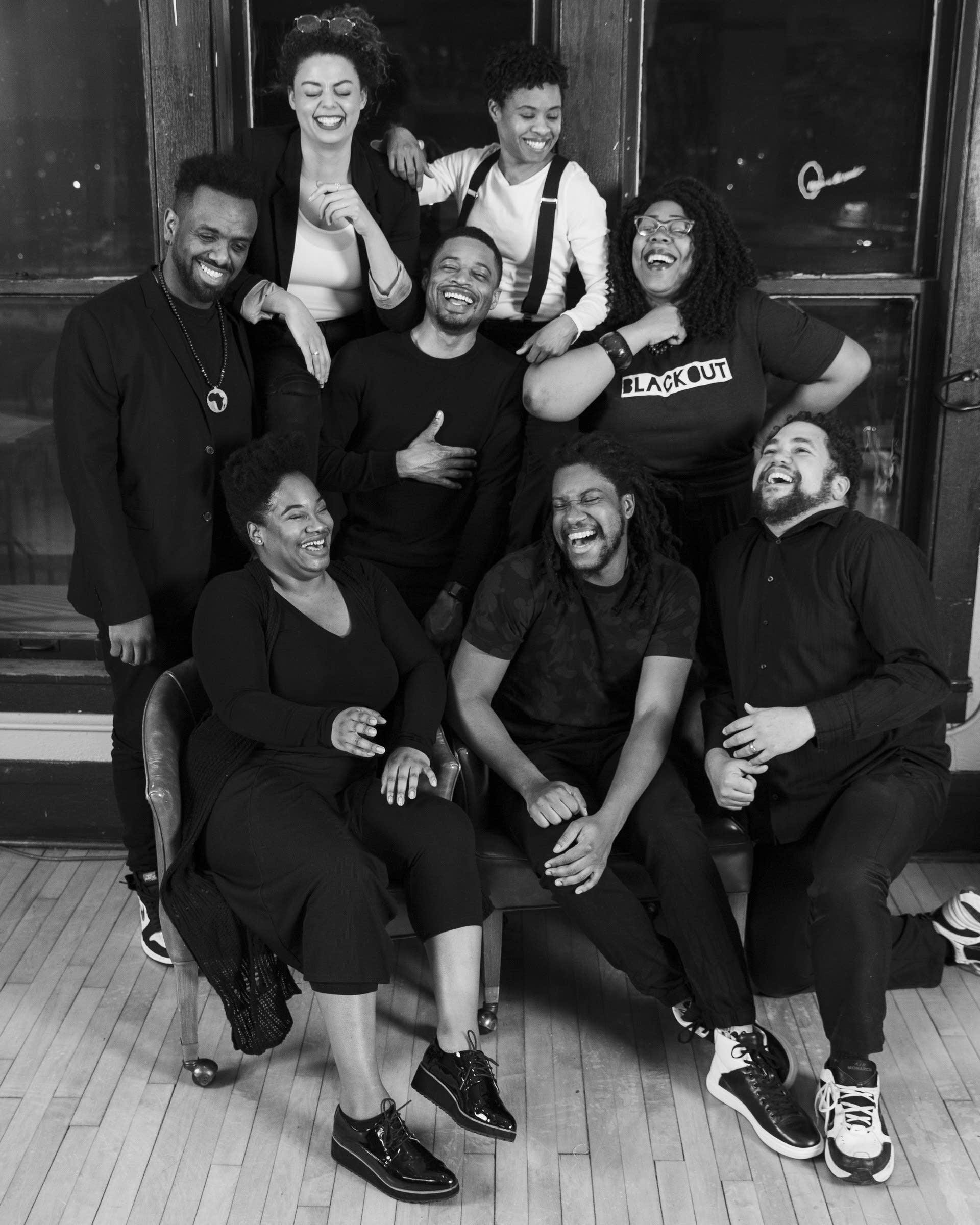Members of Blackout Improv are photographed at Mixed Blood Theatre.