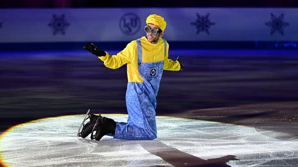 Tomàs-Llorenç Guarino Sabaté (in full Minion getup) in January 2024. After a stressful dispute over copyright issues, he has since been informed that he can use music from the "Minions" franchise at the Winter Olympics.