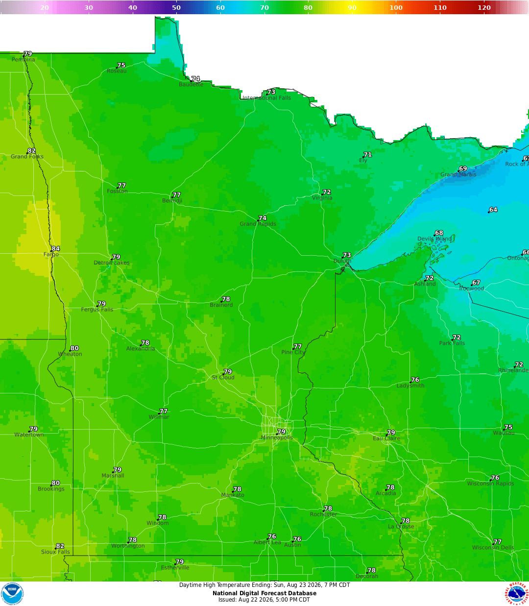 Highs for Sunday