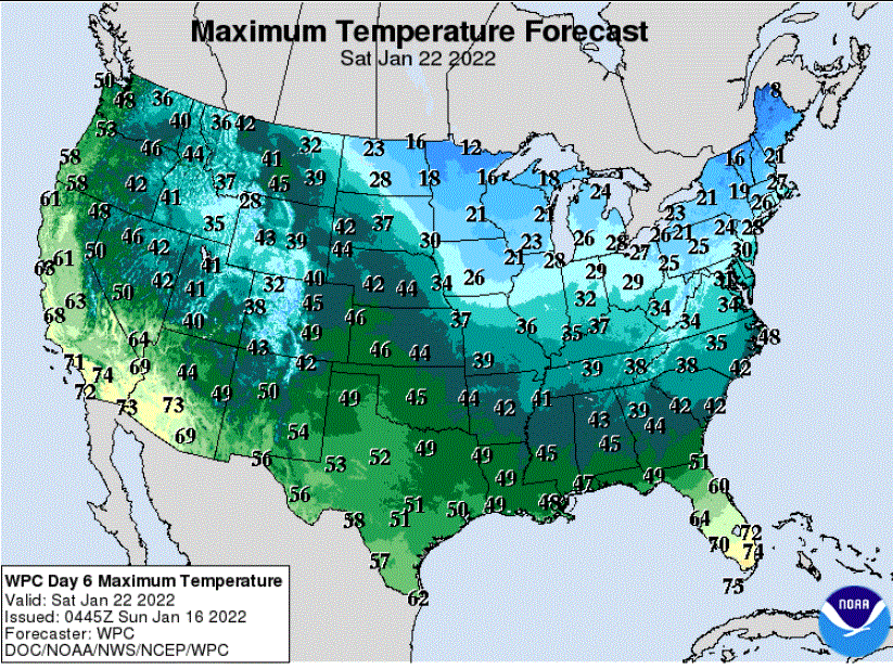 Forecast high temperatures Saturday