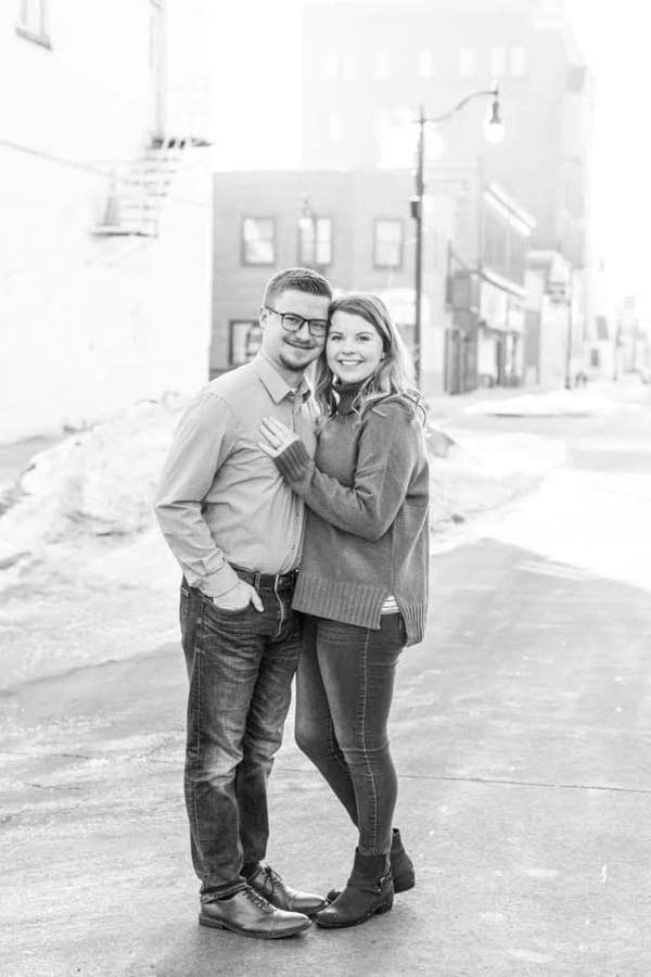 Brianna Lawrence with her husband Devon Lawrence. Both work in the Waseca school district -- Briana as a school counselor and Devon as the high school band director. 