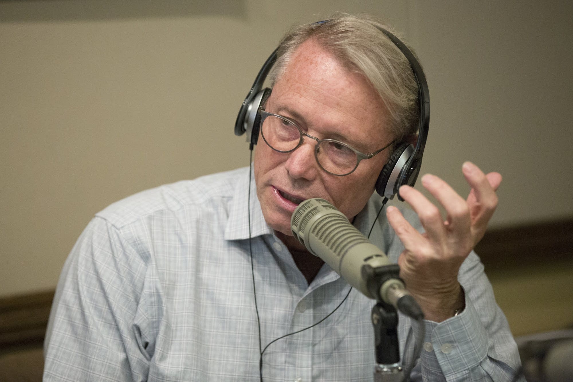 Raymond Dehn speaks during a mayoral debate at the KMOJ-FM studio.