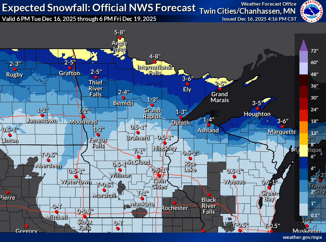 Snowfall projection for Minnesota