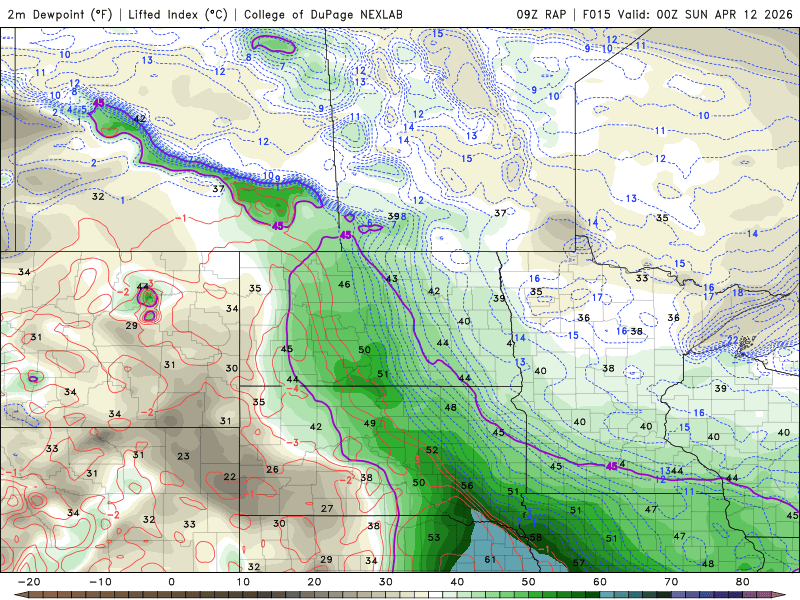 Dewpoints Saturday 7 p.m. to Sunday 7 p.m.