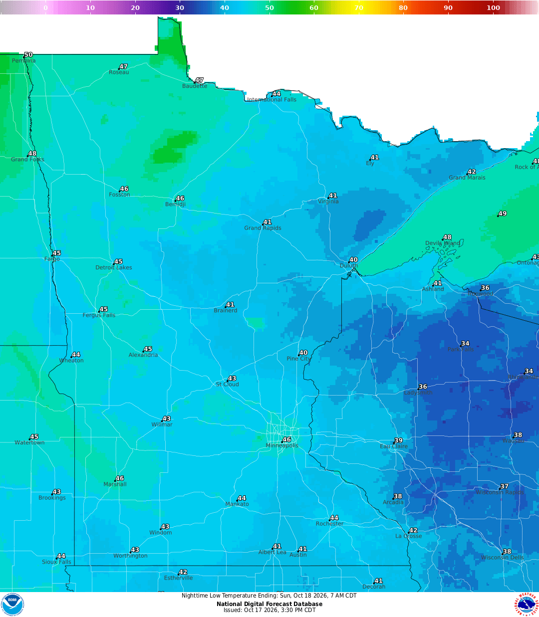 Lows for Saturday night