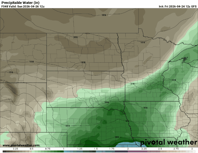 Precipitable water Sunday 7 a.m. to Monday 7 p.m.