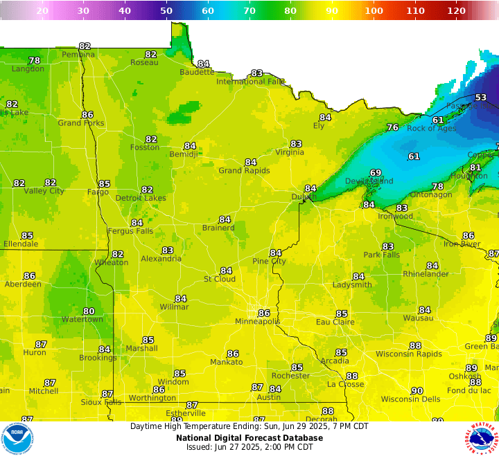 Sunday's highs