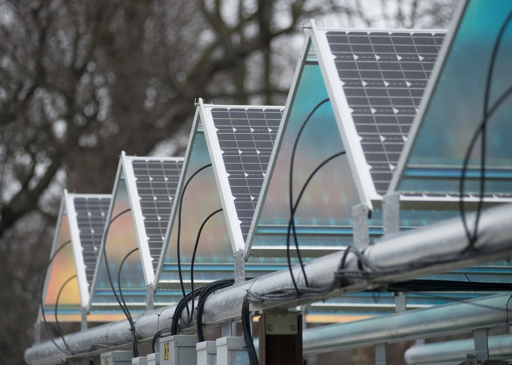 A line of solar arrays