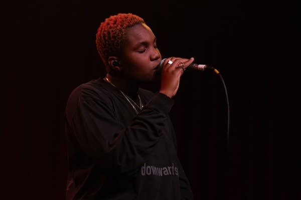 Arlo Parks performing for The Current's Winter Warmup at the Fine Line in Minneapolis on Thursday, Dec. 7, 2023.