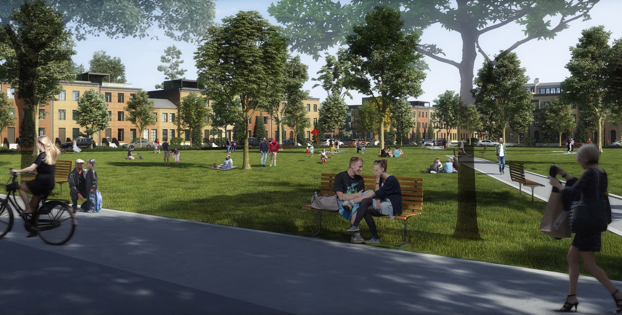 A rendering of Ryan Companies' concept for the Ford Site Master Plan