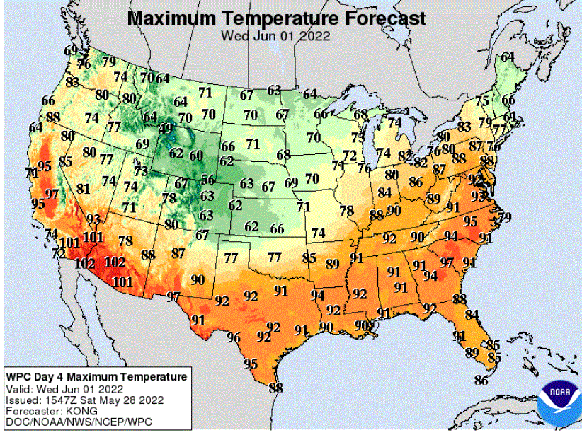 Wednesday's forecast high temperatures