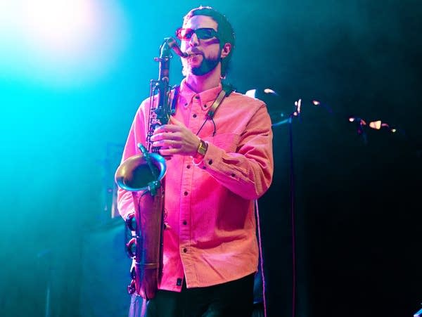 Nelson Devereaux plays saxophone with LAAMAR at Best New Bands 2023 at First Avenue in Minneapolis on Friday, Jan. 12, 2024.
