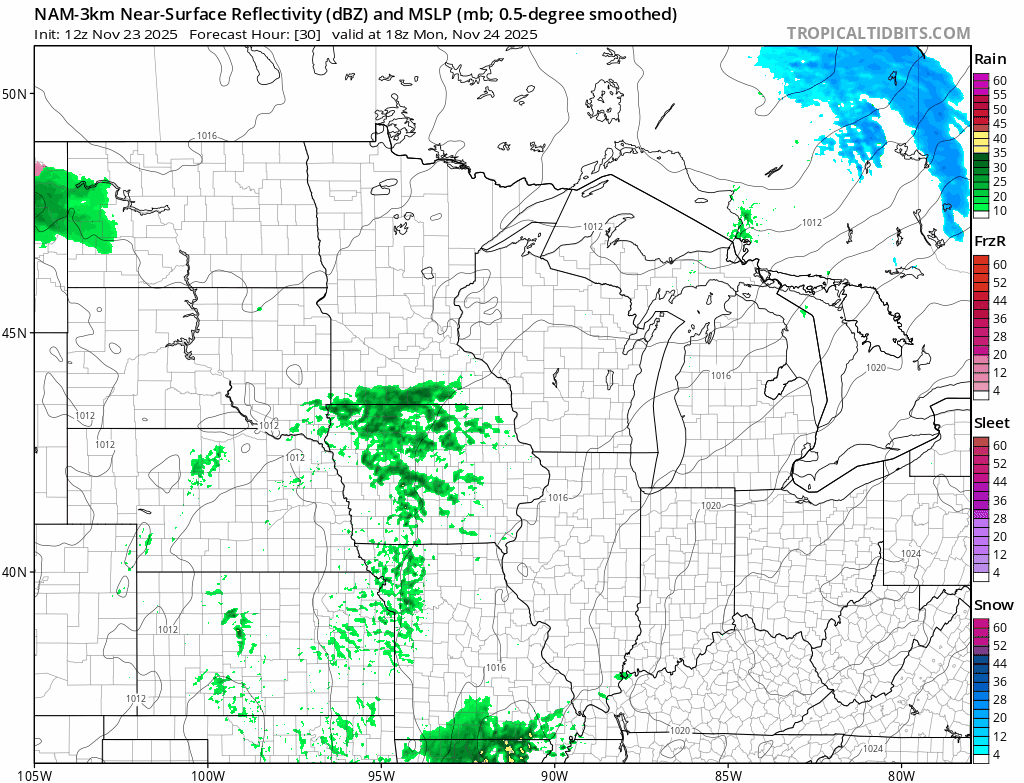 Forecast precipitation Monday 12 p.m. to midnight