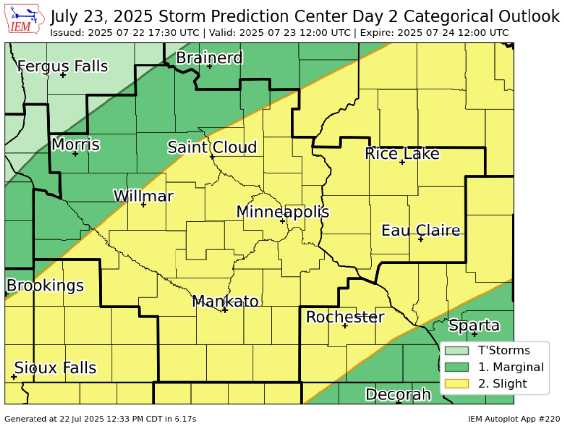 Strongest storms north overnight; isolated storms possible in Twin Cities – MPR News