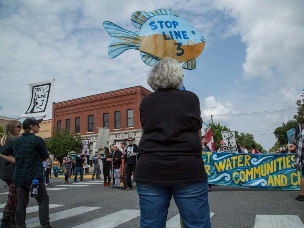 Participants of the Line 3 protest in Bemidji.