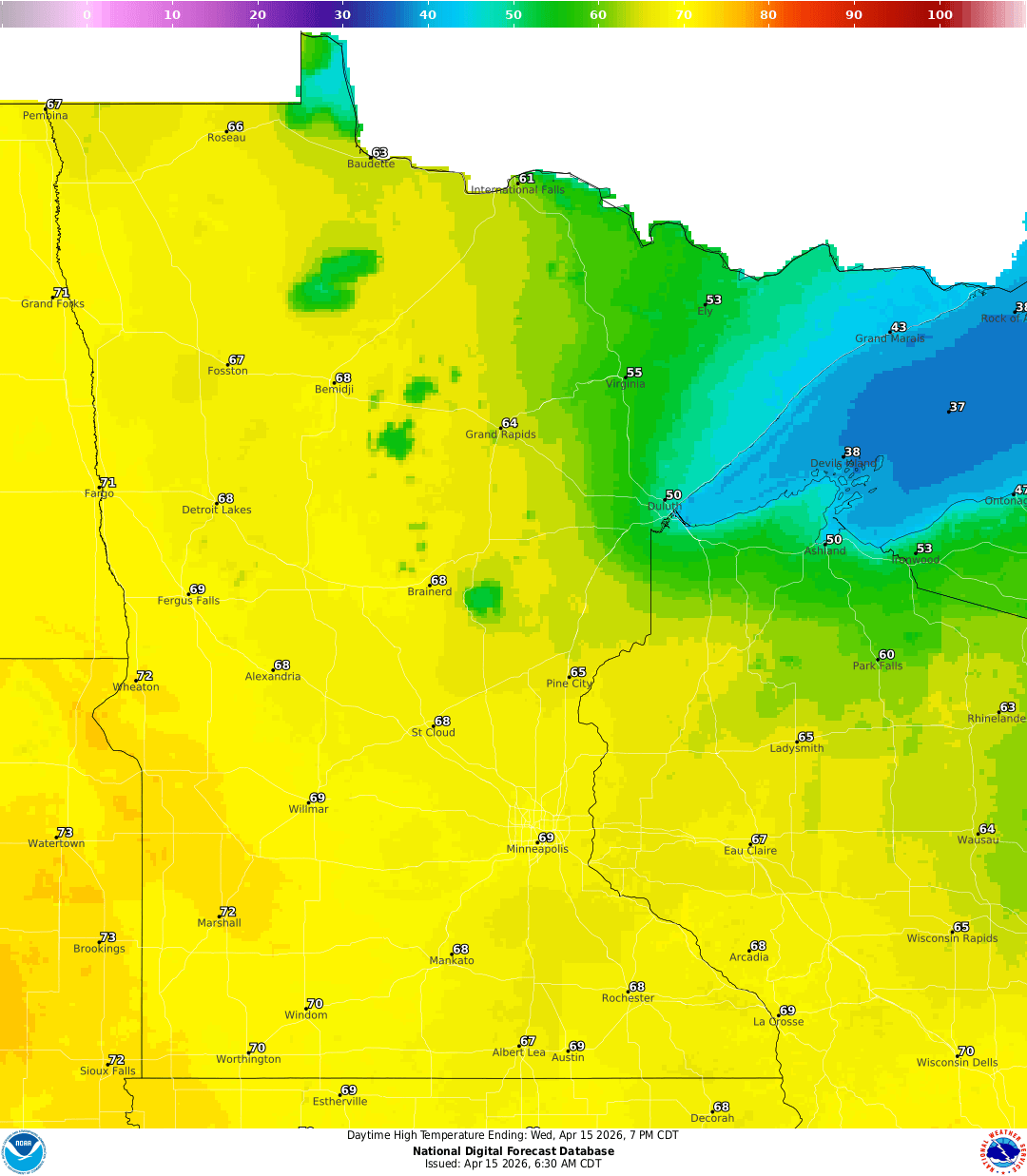 Highs for Wednesday