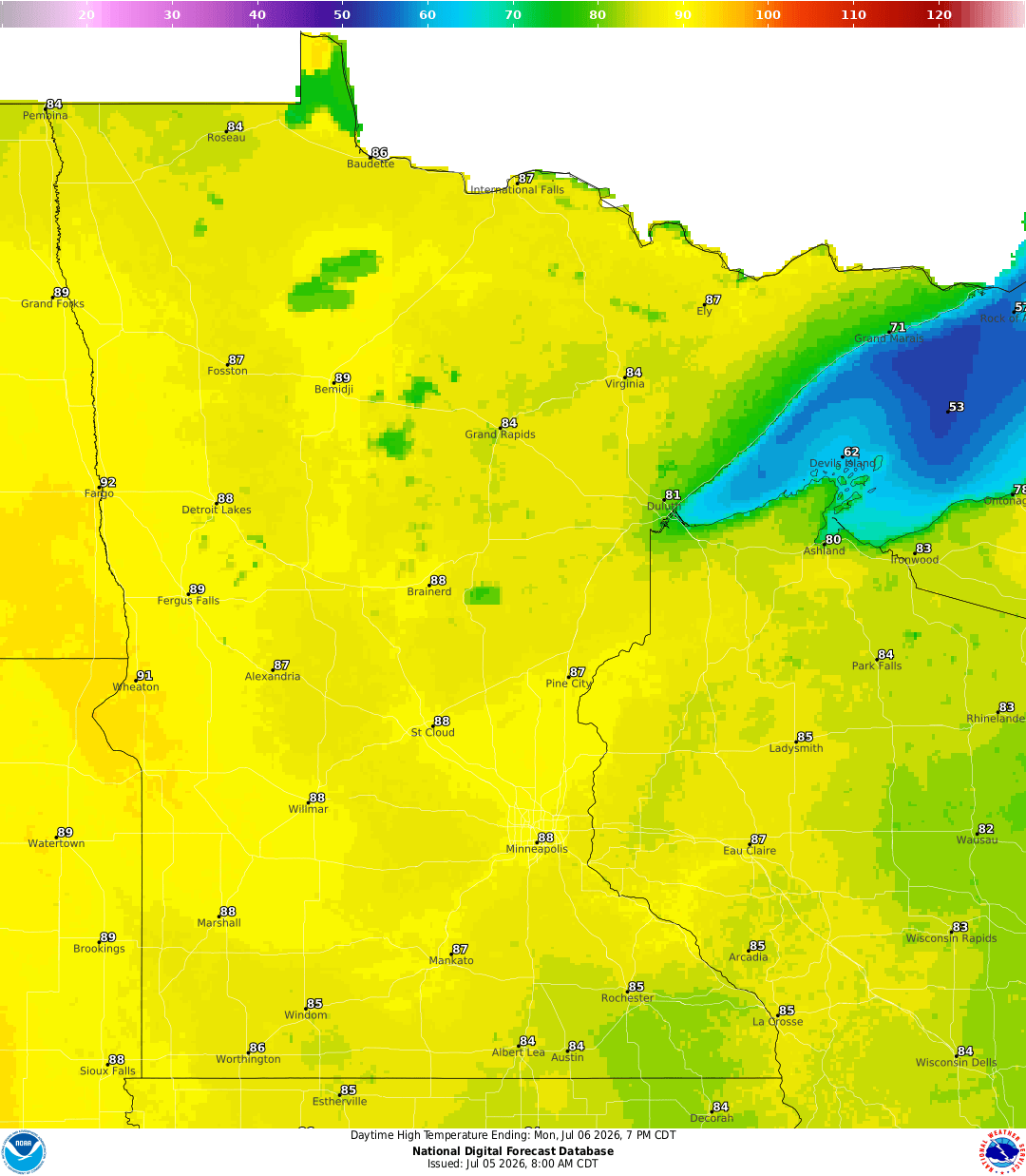 Highs for Monday
