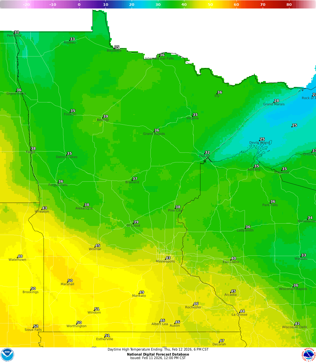 Highs for Thursday