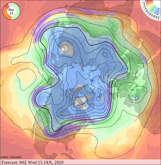 Upper air forecast map for 6 pm January 14