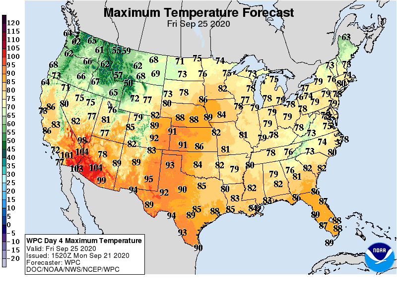 Forecast high temperatures Friday