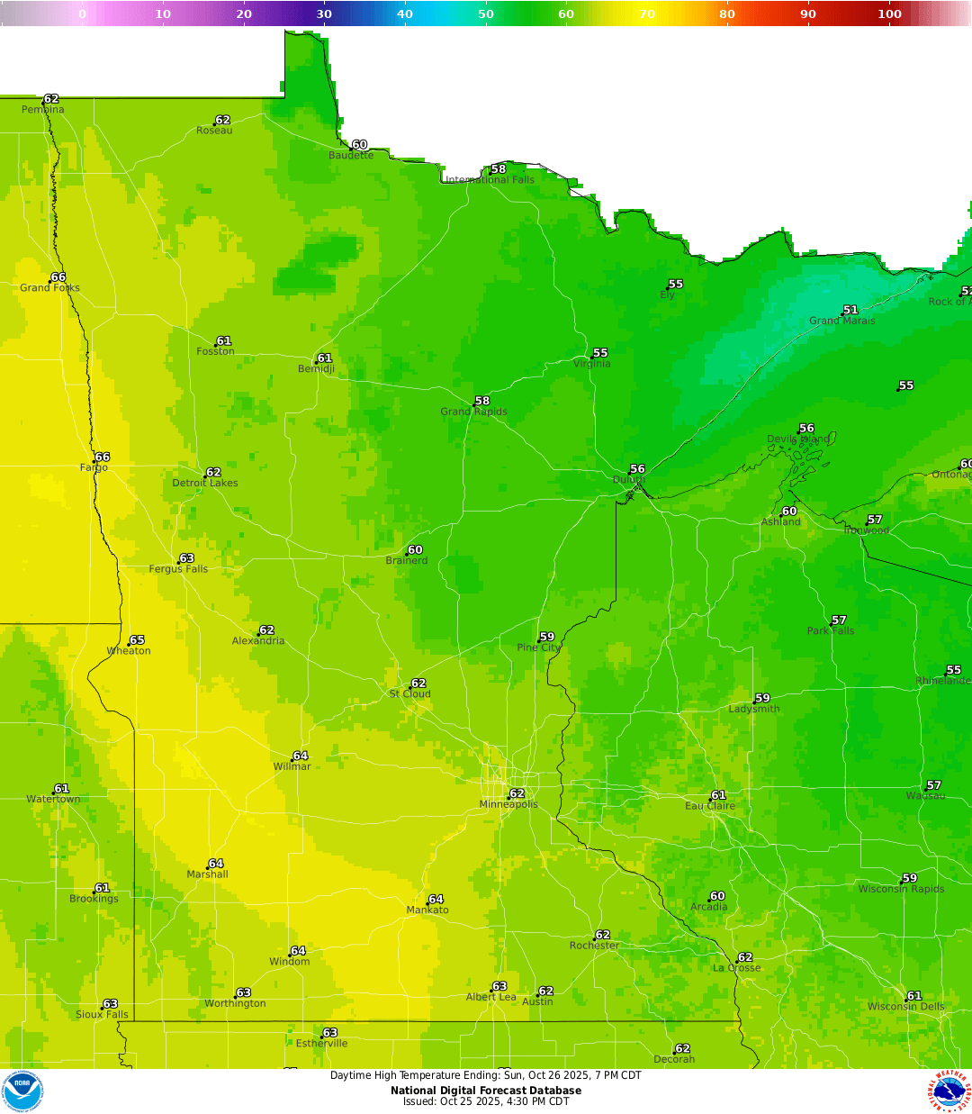 Highs for Sunday
