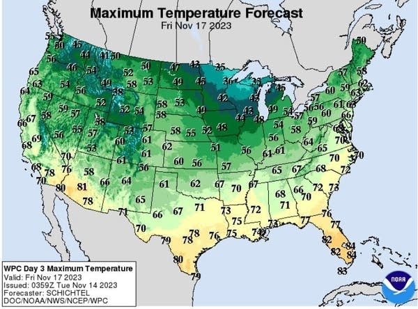 Forecast high temperatures Friday