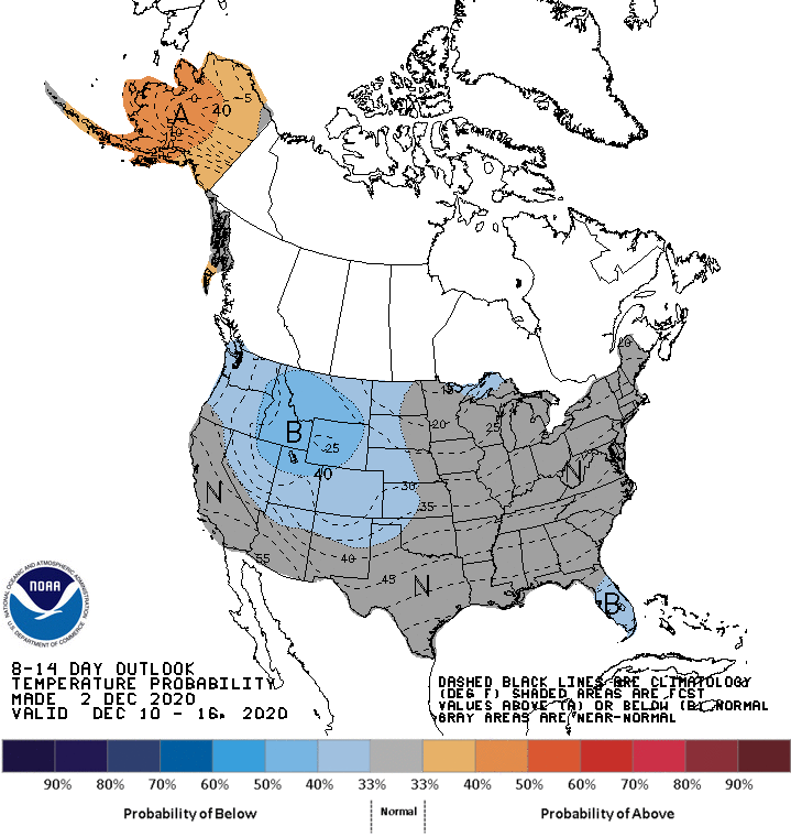 NOAA 8 to 14-day temperature outlook
