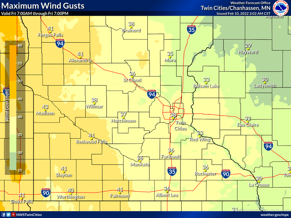 Wind gusts Friday PM