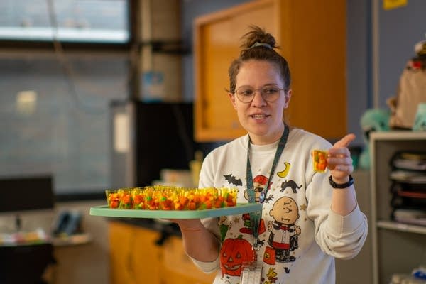 woman with a tray