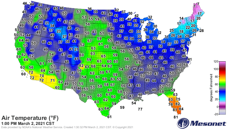 Temperatures Tuesday afternoon