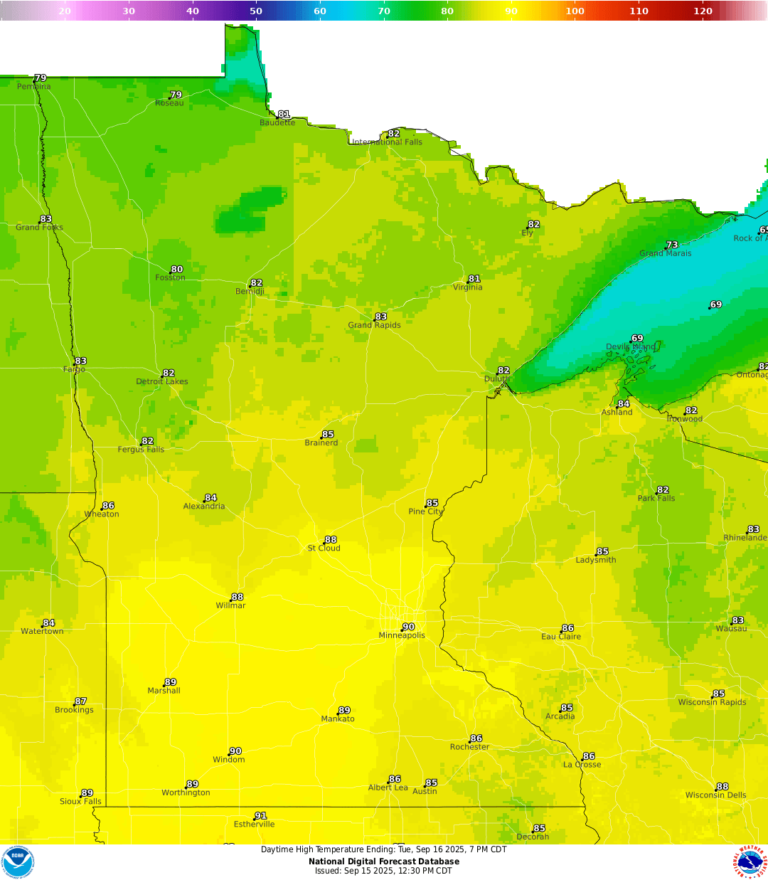 Highs for Tuesday