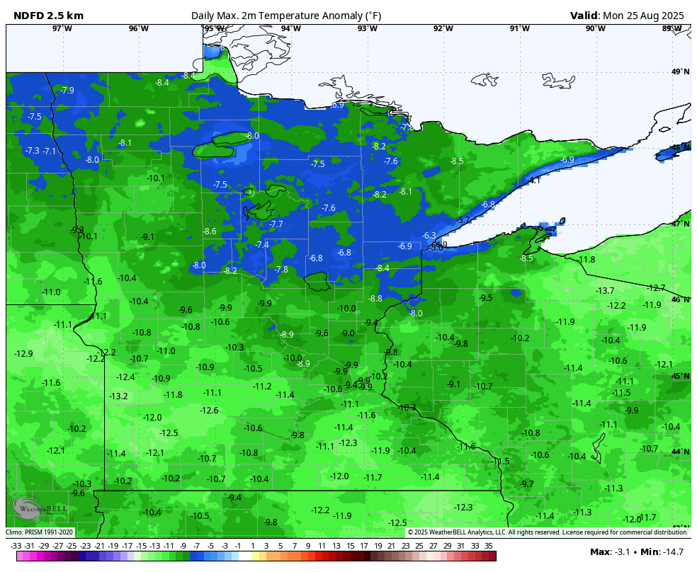 Bright and cooler than normal to start the week 