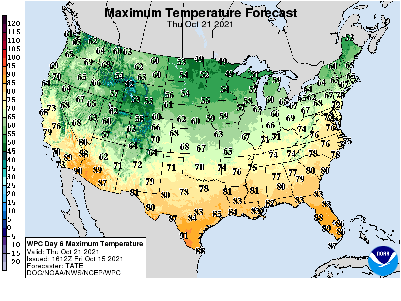 Forecast high temperatures Thursday