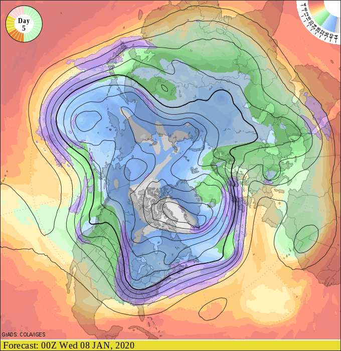 Upper air forecast map for 6 pm January 7