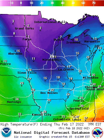 highs Thursday