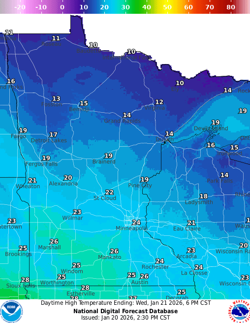 Forecast high temperatures Wednesday
