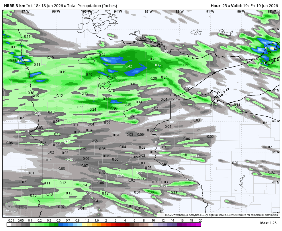Rain amounts higher north