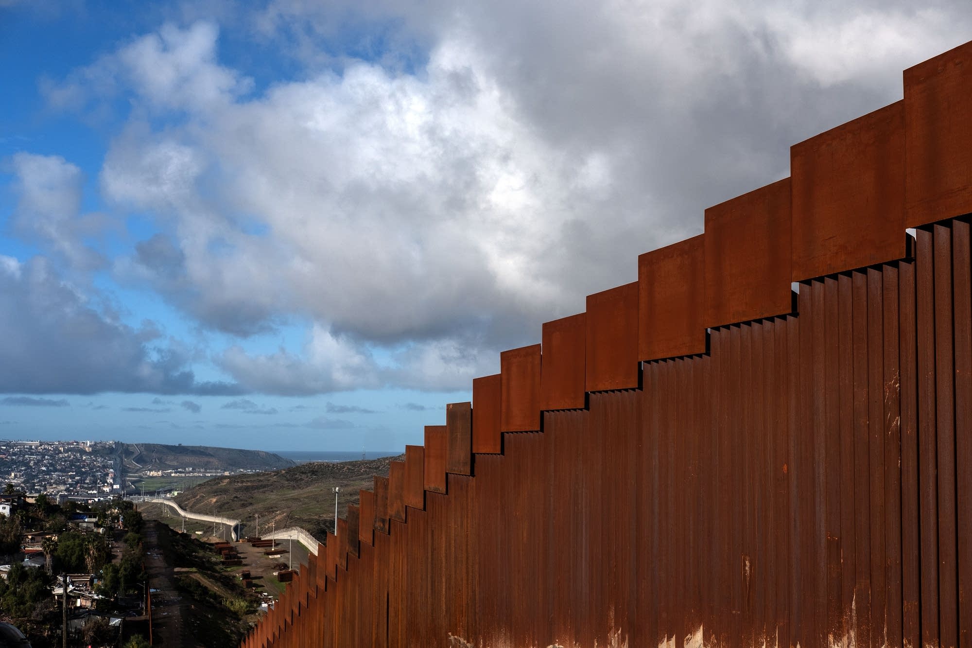 A section of the reinforced U.S.-Mexico border fence.